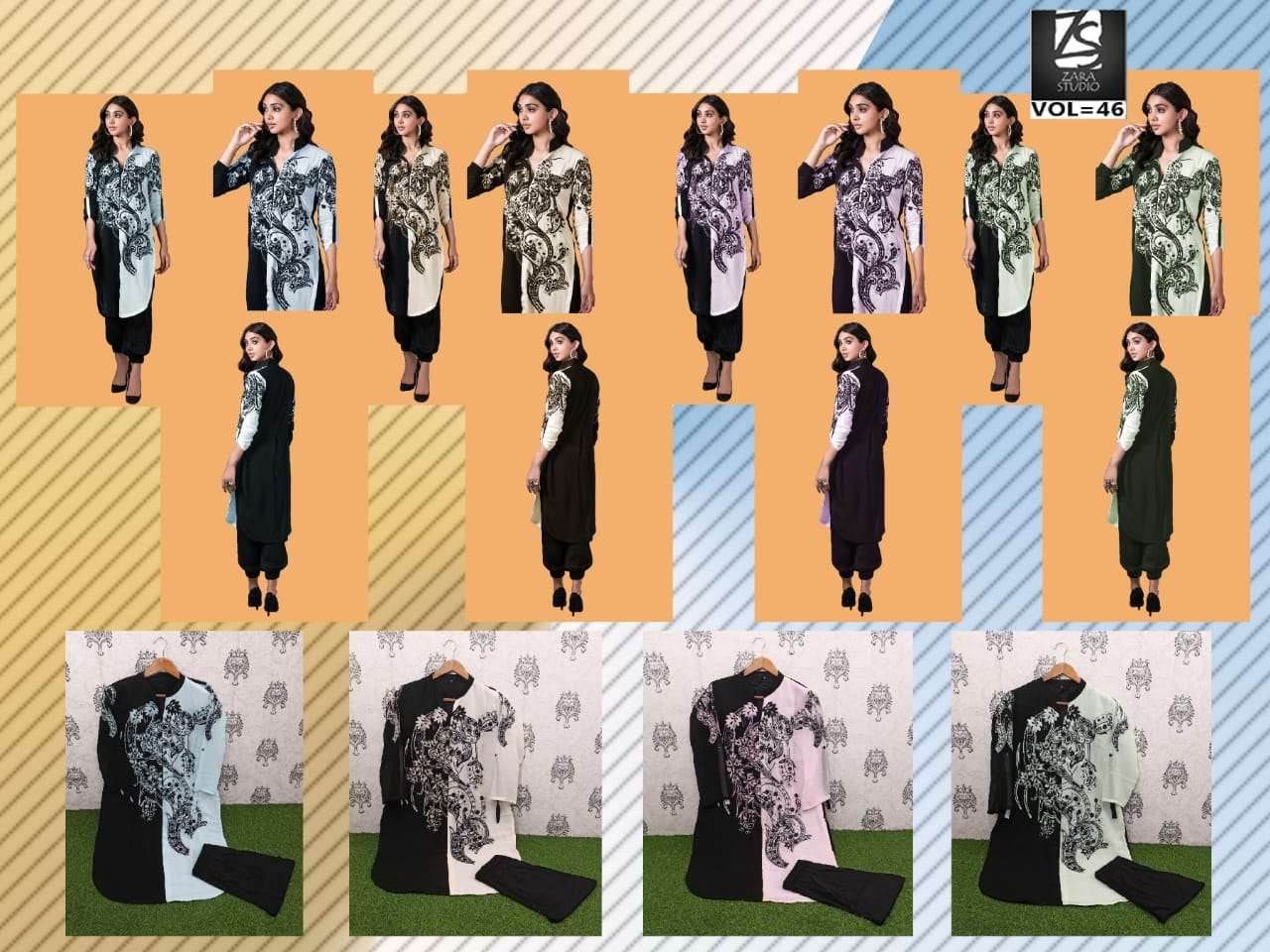 zara studio zara vol-46 fancy look designer kurti catalogue manufacturer surat 
