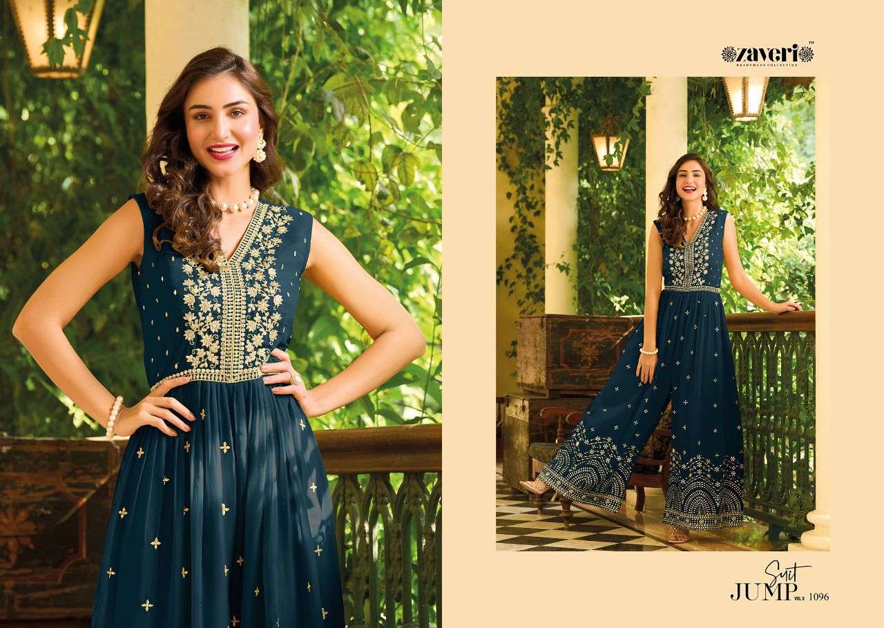 zaveri jumpsuits vol-3 1094-1096 series georgette embroidered fancy long gown collection surat