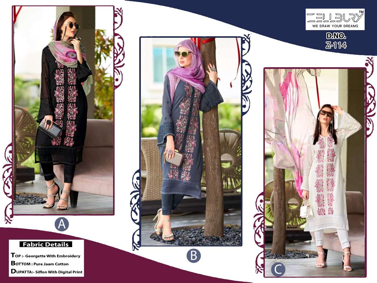 zellbury 114 full stich georgette pakistani suits new pattern