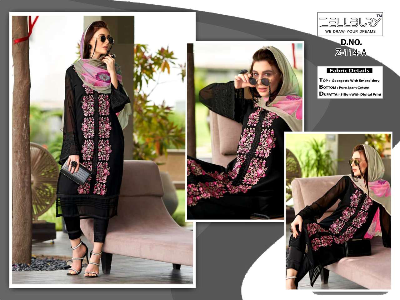 zellbury 114 full stich georgette pakistani suits new pattern