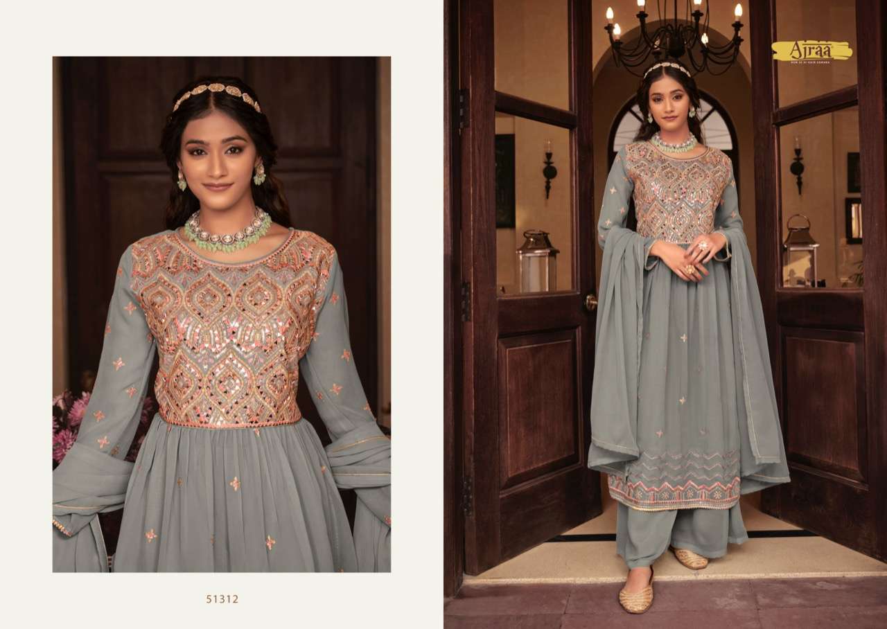 ajraa nyra vol-2 51311-51314 series real georgette designer readymade party wear salwar suits catalogue manufacturer surat