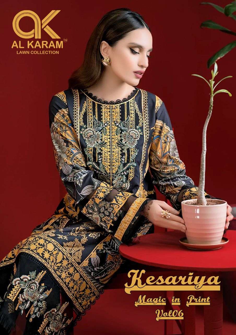 al karam kesariya vol-6 6001-6006 series designer pakistani salwar kameez wholesaler surat