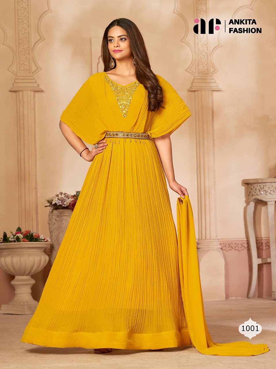 ankita fashion anamika 1001-1005 series georgette designer full flare gown catalogue surat 