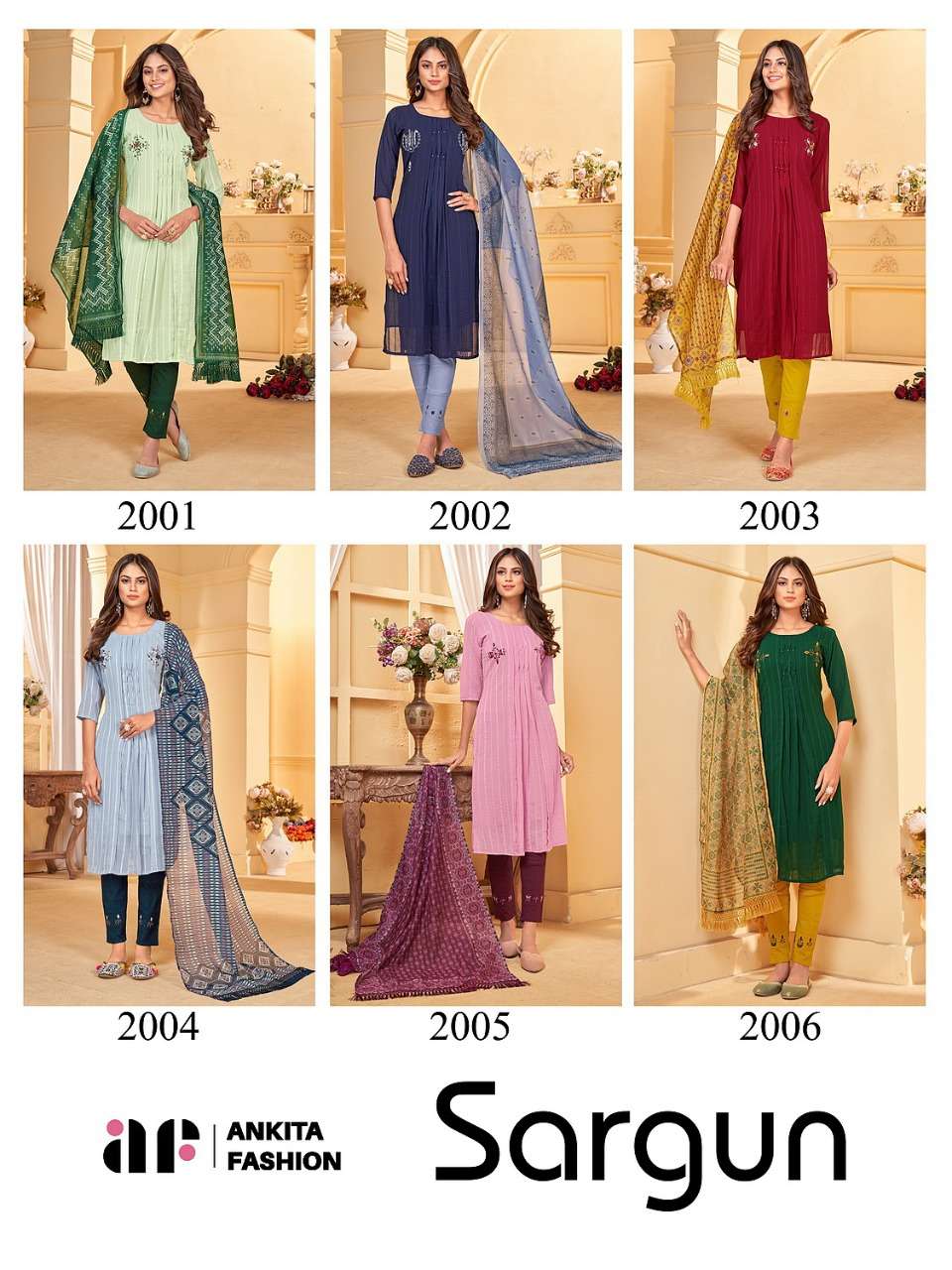 ankita fashion sargun 2001-2006 series simple designer kurti catalogue pratham exports 