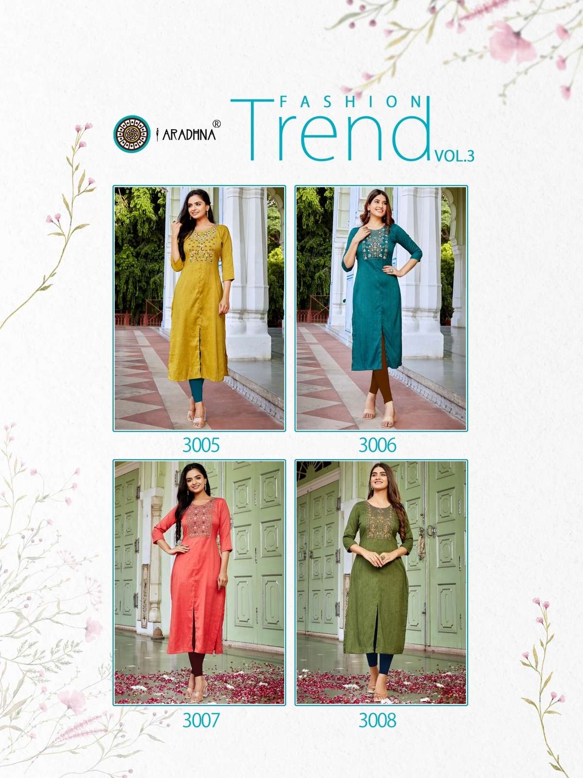 aradhna fashion trend vol-3 3001-3008 series fancy designer only kurtis new catalogue