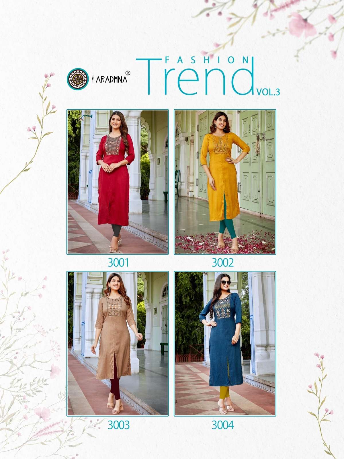 aradhna fashion trend vol-3 3001-3008 series fancy designer only kurtis new catalogue