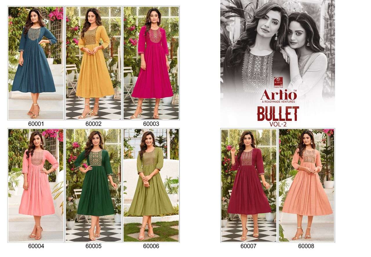 artio bullet vol-2 60001-60008 fancy designer kurti catalogue manufacturer surat 