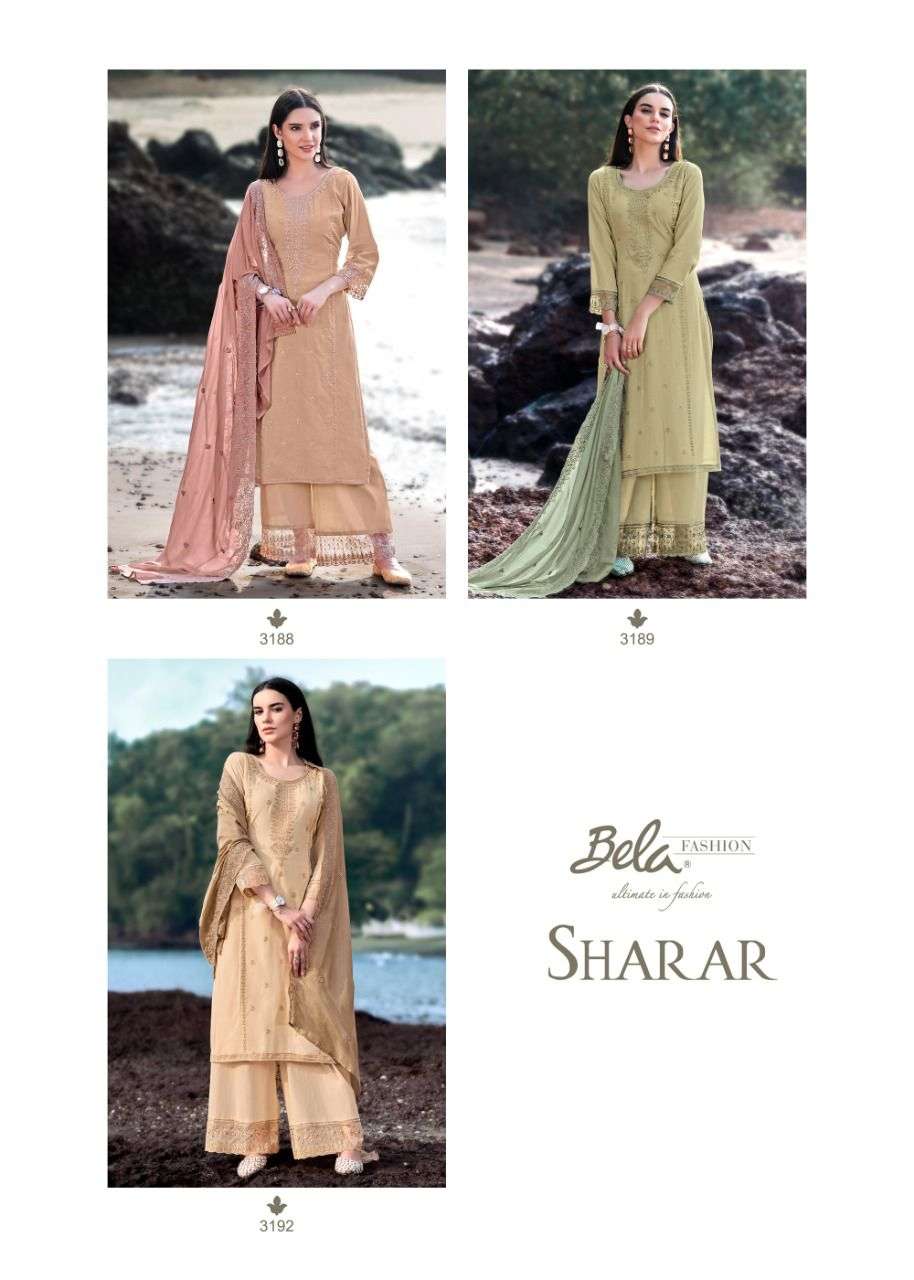 bela fashion sharar 3186-3192 stylish designer top bottom with dupatta new catalogue surat 