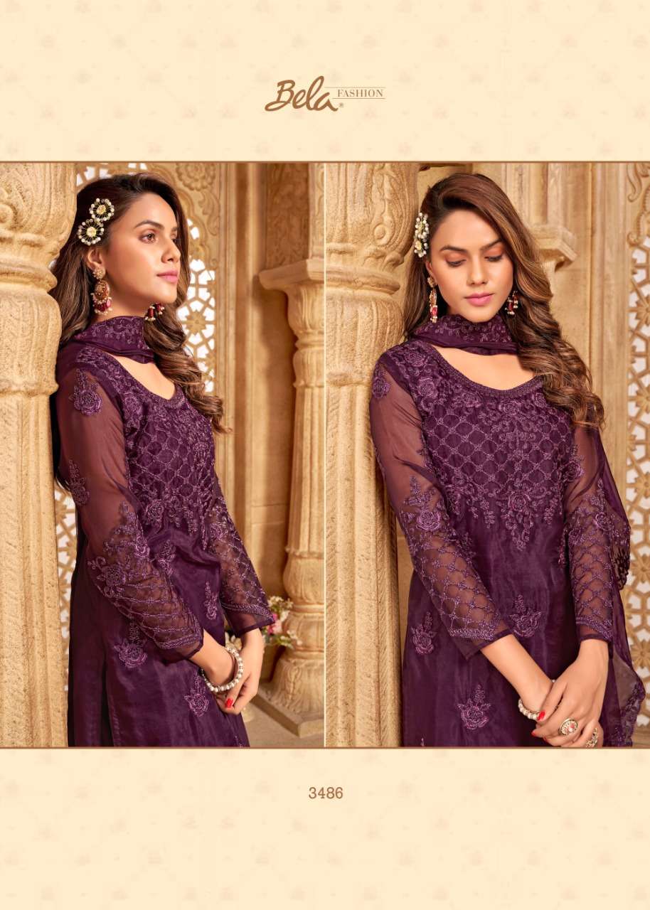bela fashion signature vol-7 3483-3489 series organza with coding embroidery work party wear suits surat 