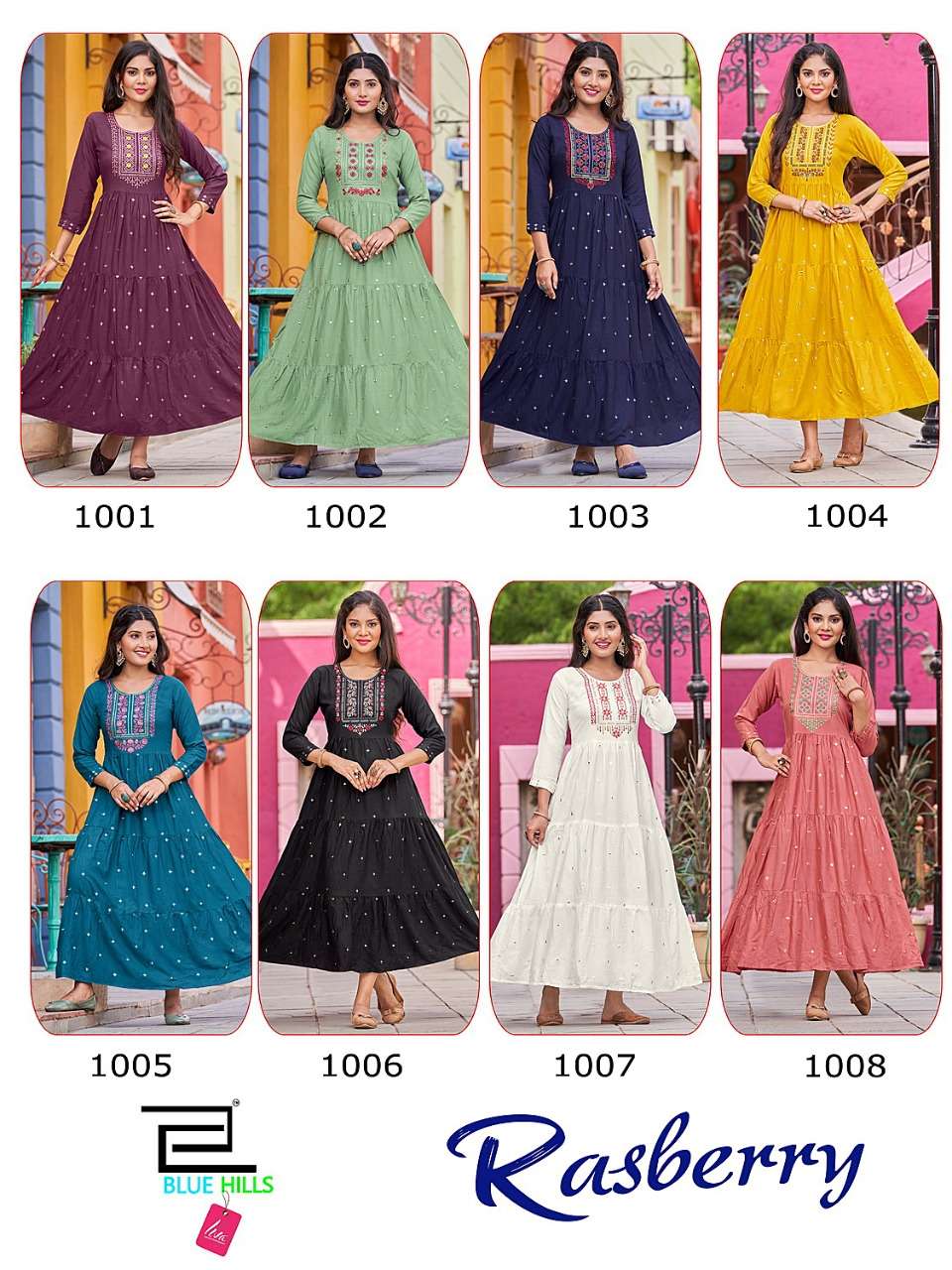 bluehills rasberry 1001-1008 series fancy designer long gown catalogue online supplier surat 