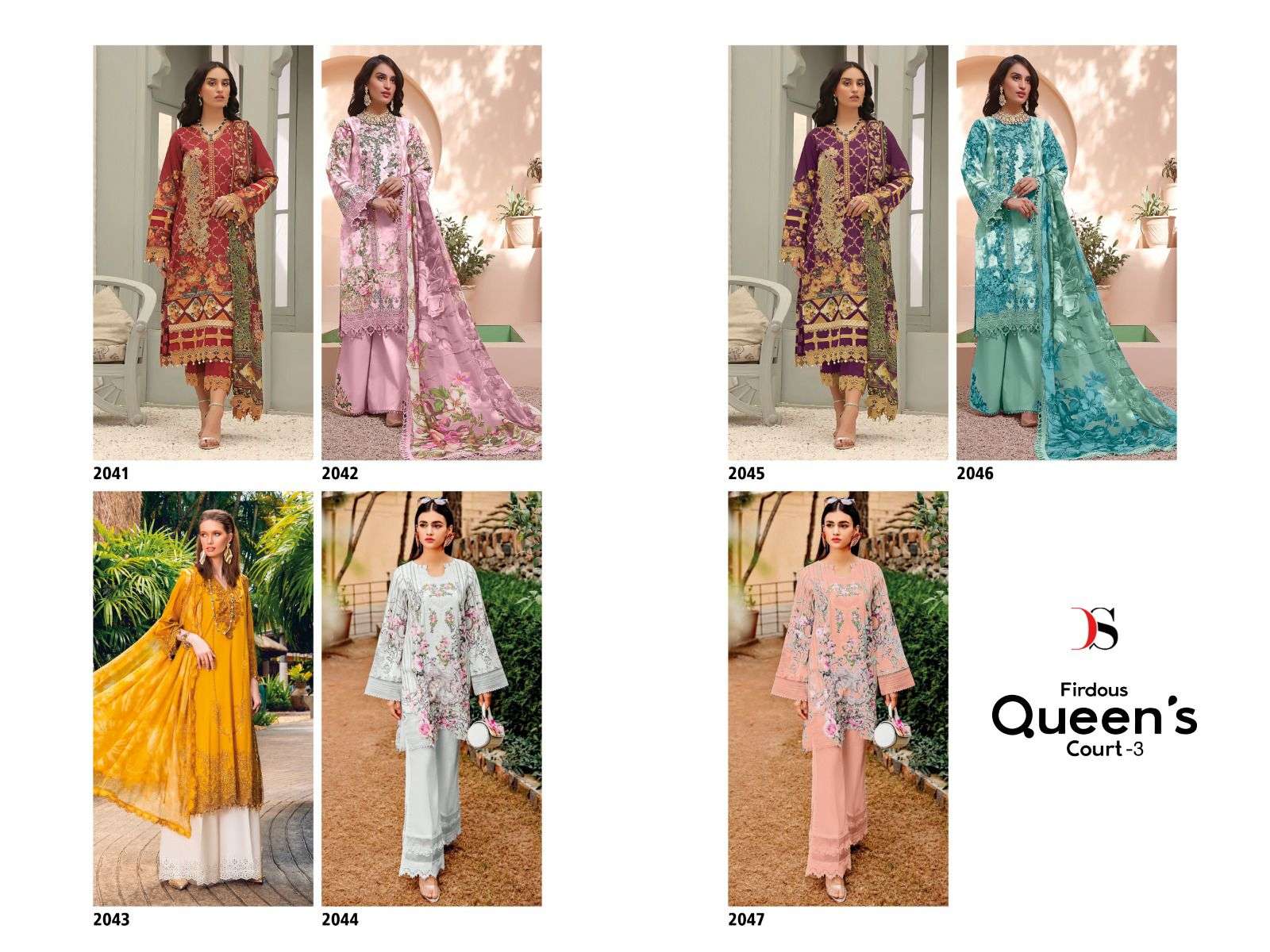 deepsy suits queens court vol-3 2041-2047 series fancy designer pakistani salwar suits wholesaler surat 
