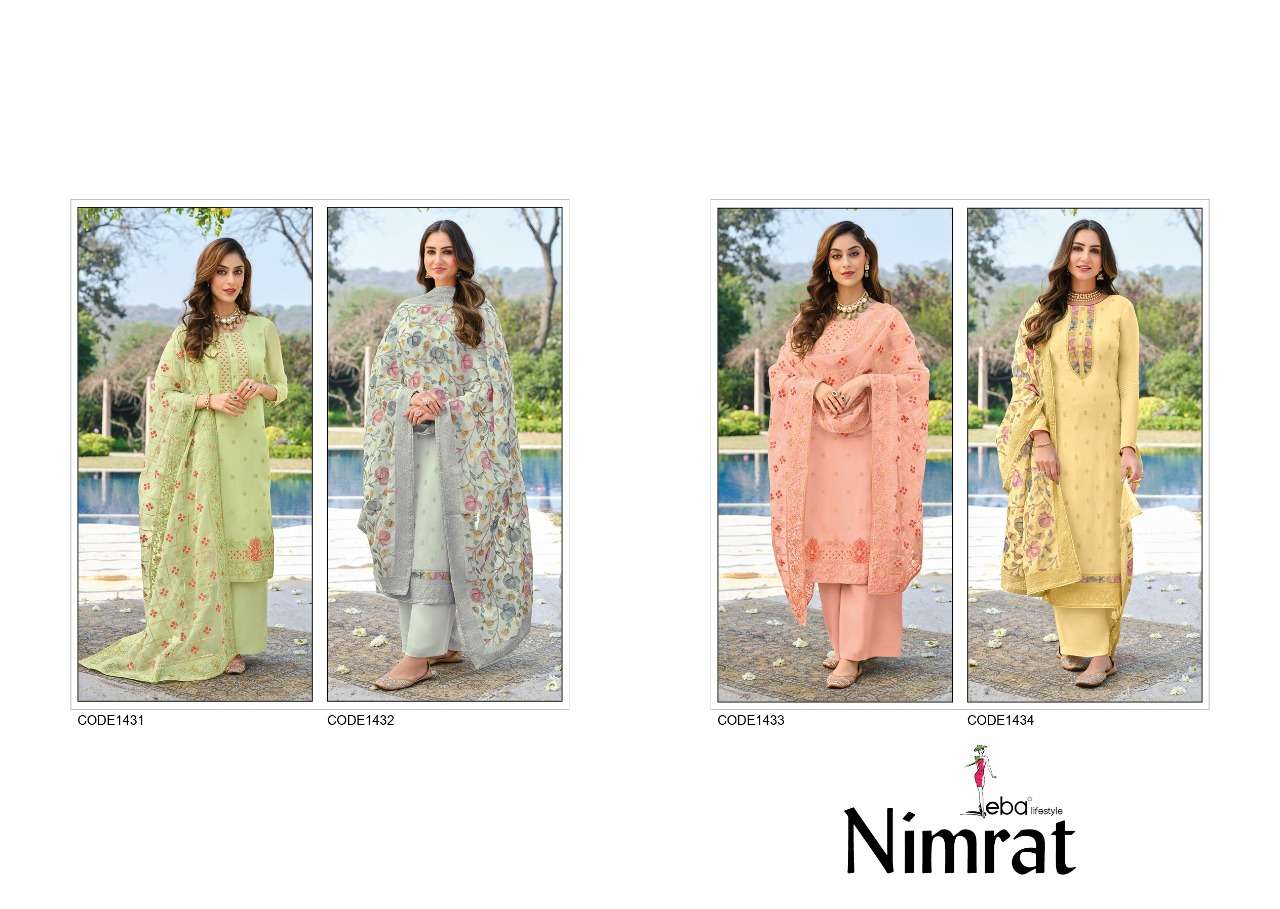 eba lifestyle nimrat 1431-1434 series function special designer salwar suits catalogue online dealer surat 