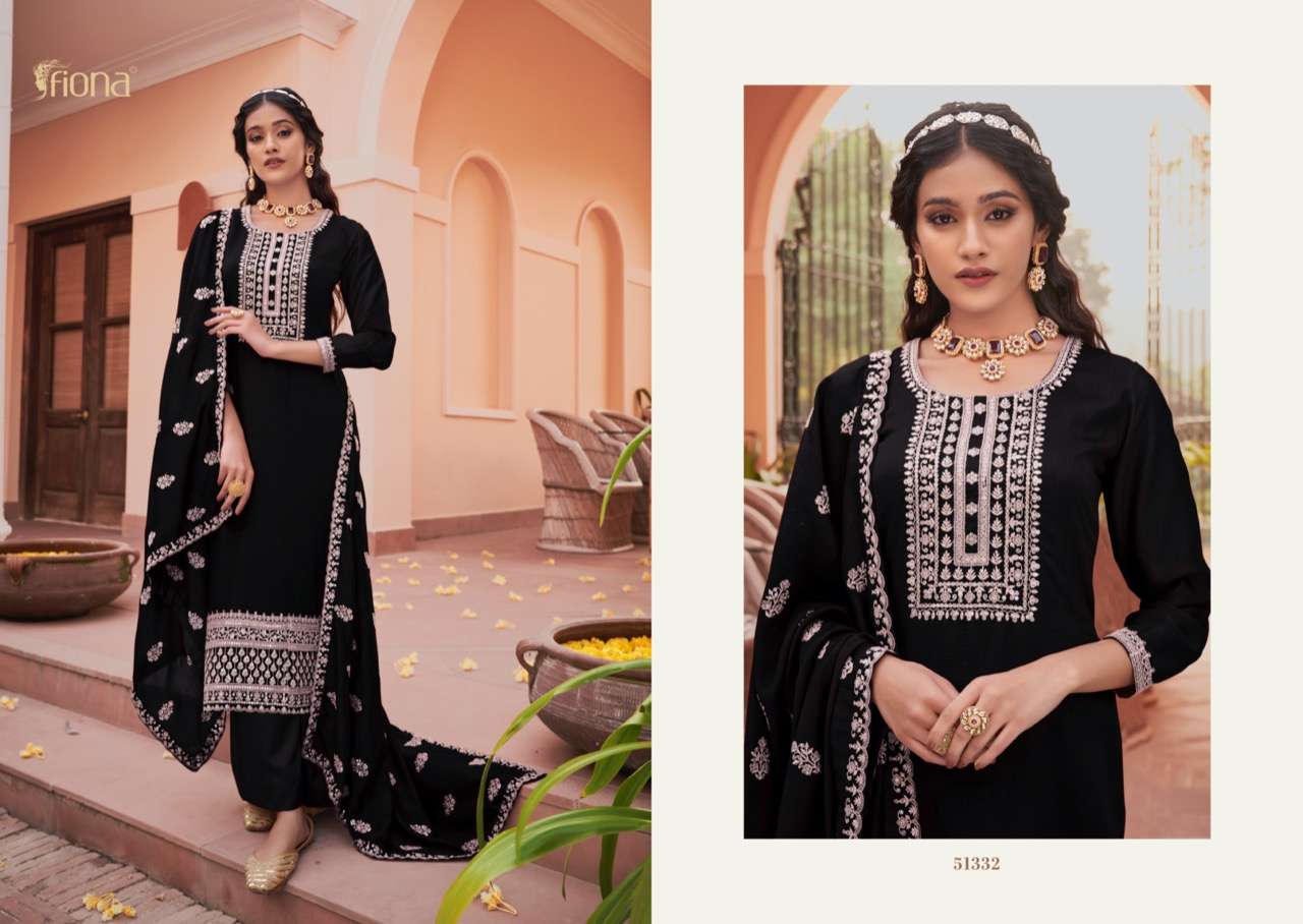 fiona fashion kahish 51331-51336 series premium silk with embroidery party wear salwar suits surat 
