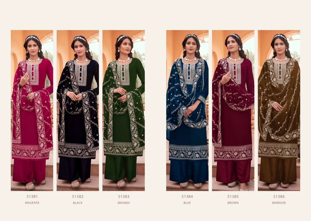 fiona fashion kanak 51381-51386 series real georgette designer with embroidery work salwar suits 