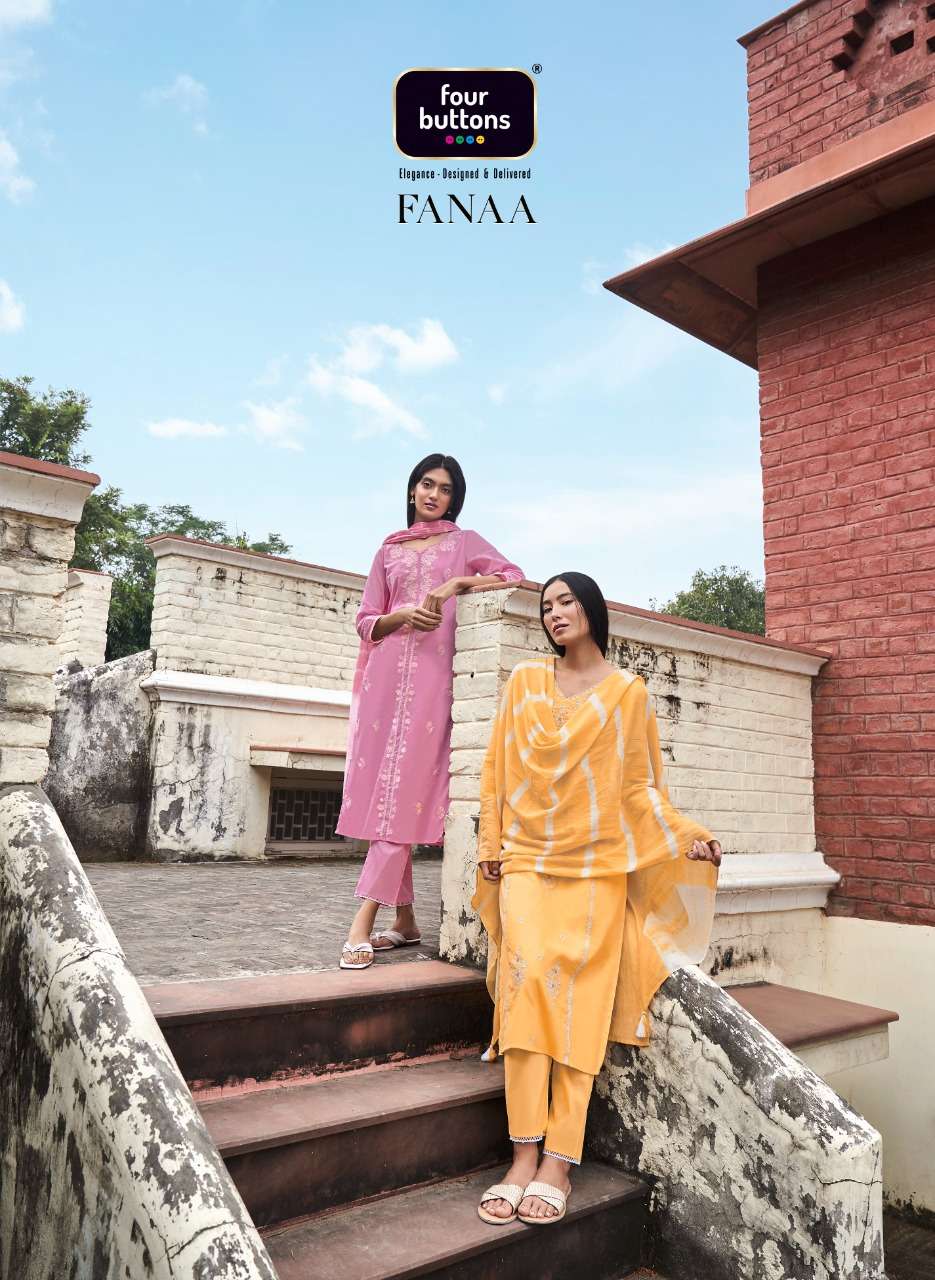 four buttons fanaa 3041-3046 series exclusive designer kurti catalogue manufacturer surat 