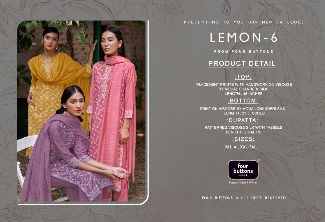 four buttons lemon vol-6 3021-3026 series designer kurtis bottom with dupatta set online wholesale price