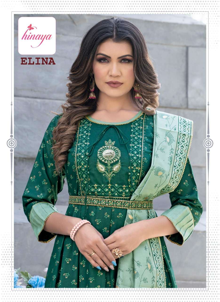 hinaya elina vol-1 1001-1006 series trendy designer long kurtis catalogue wholesaler surat