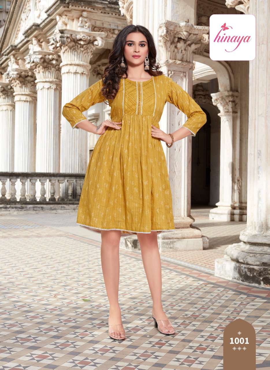 hinaya saraa vol-1 1001-1005 series trendy designer flare style kurtis catalogue manufacturer surat 