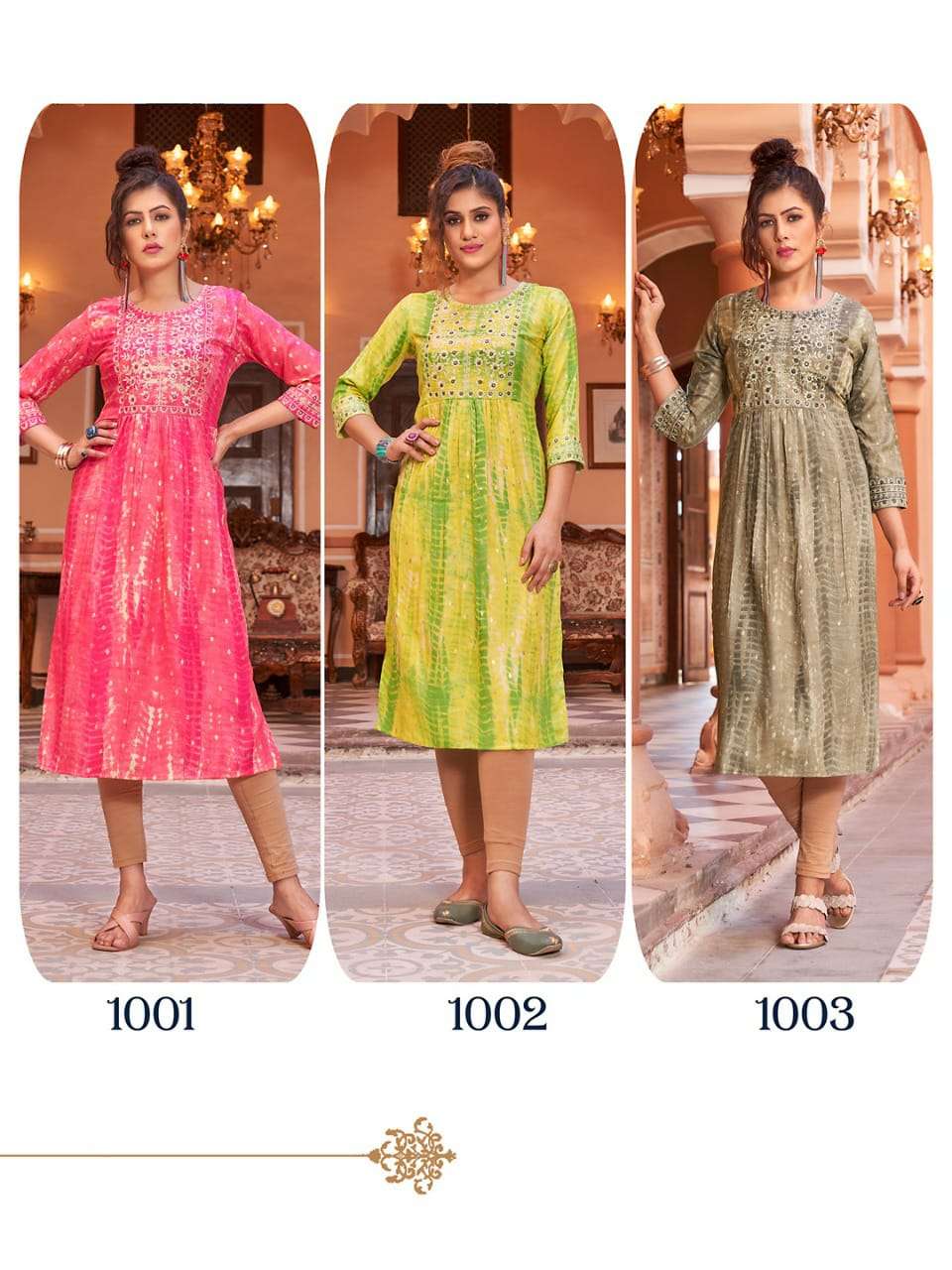 hirwa shibori 1001-1006 series trendy designer kurti catalogue wholesale price surat 