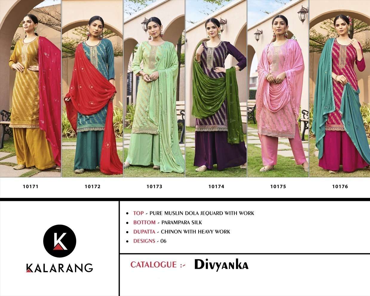 kalarang divyanka 10171-10176 series fancy designer salwar kameez wholesale price surat 