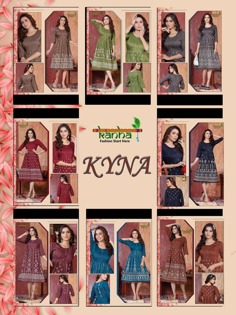 kanha kyna 1001-1008 series flare style designer kurtis new pattren catalogue 