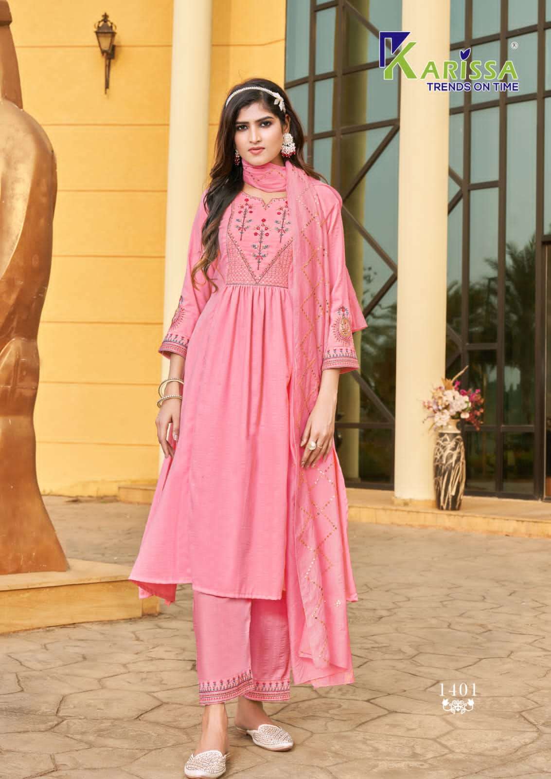 karissa r-na 1401-1404 series kurti with pant and dupatta classy and fabulous boutique collection surat