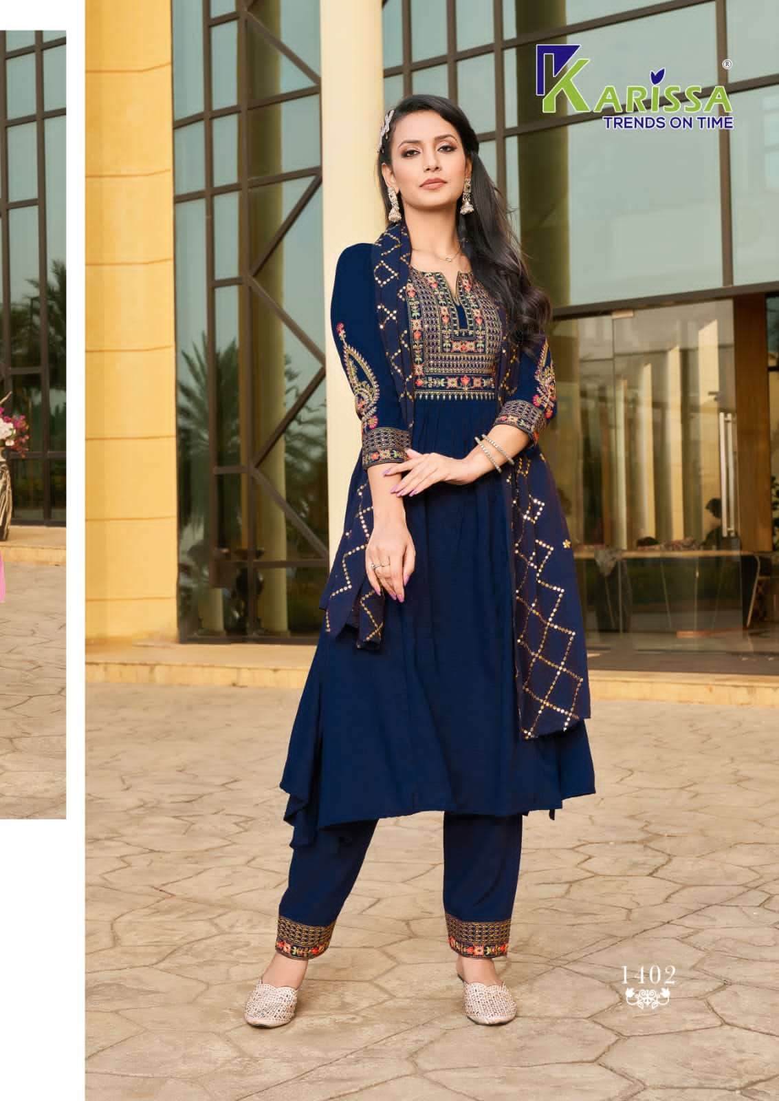 karissa r-na 1401-1404 series kurti with pant and dupatta classy and fabulous boutique collection surat