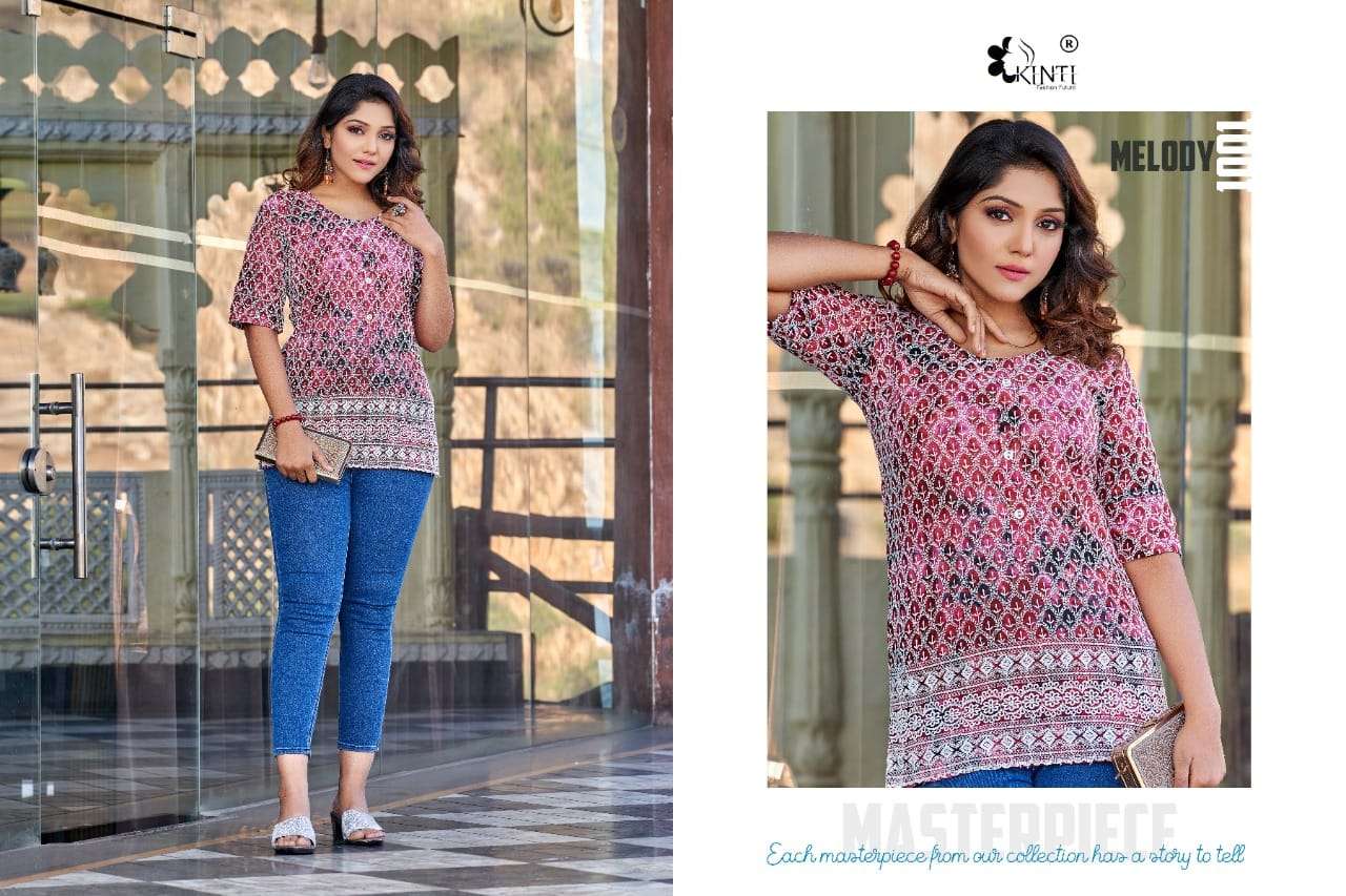 kinti fashion melody rayon slub tie dye with luckhnawi work kurti manufacturer surat
