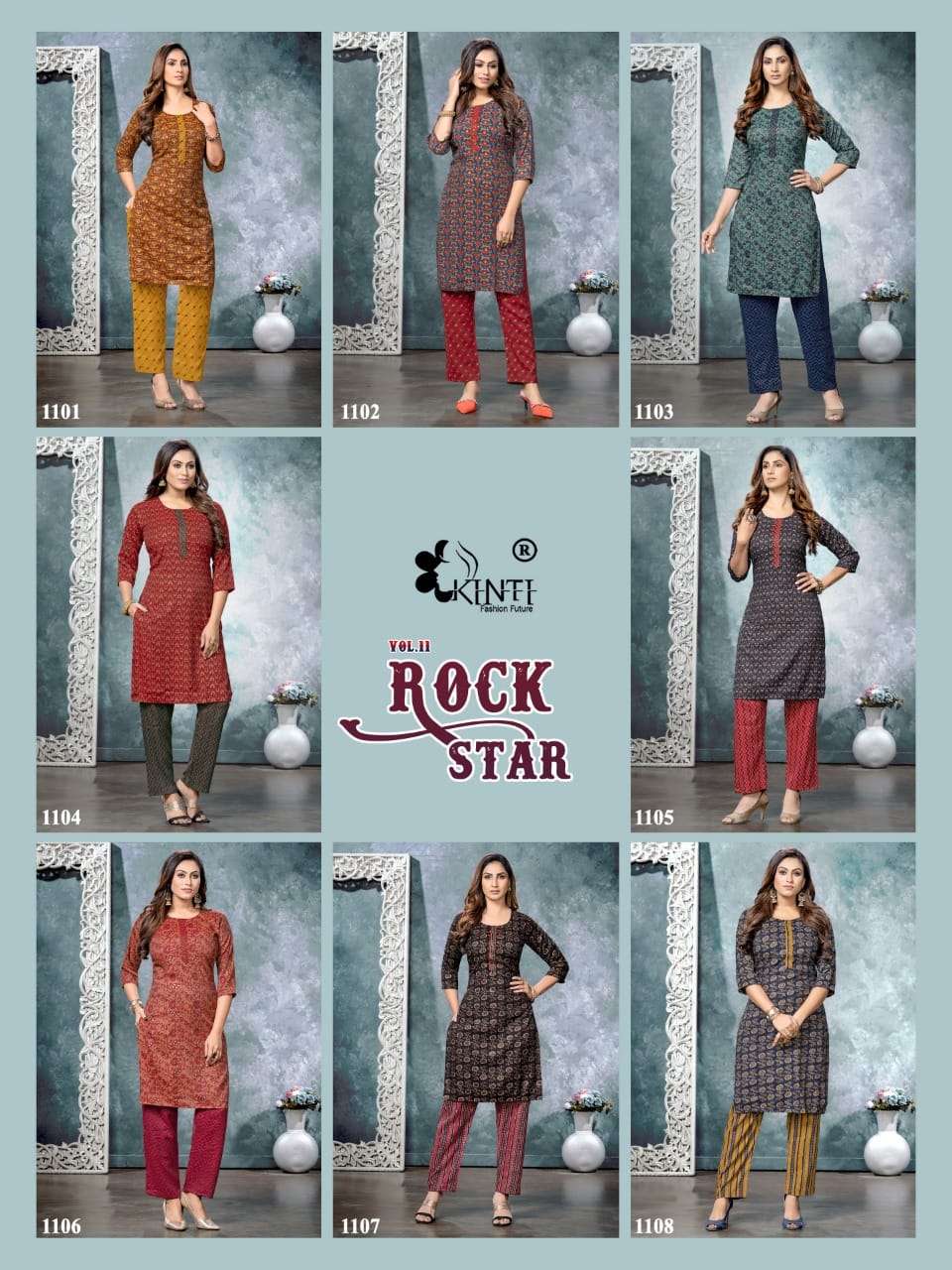 kinti fashion rockstar vol-11 1101-1108 series trendy designer kurtis manufacturer surat 