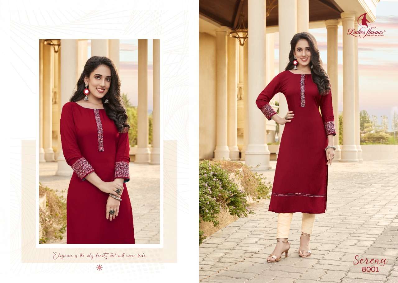 ladies flavour serena vol-8 8001-8006 series simple designer kurti catalogue wholesale price surat 