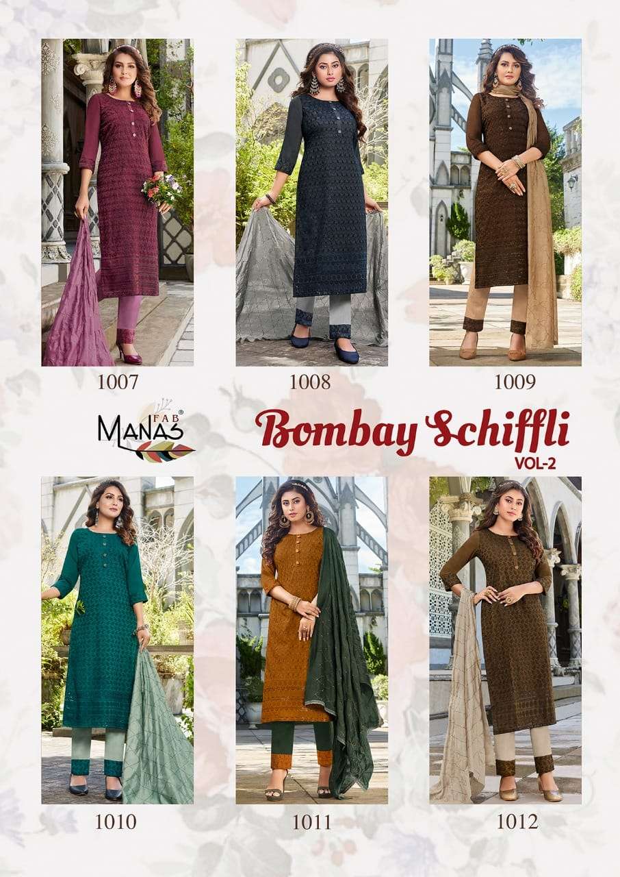 manas bombay schiffli vol-2 1007-1012 series fancy designer kurtis catalogue collection surat 