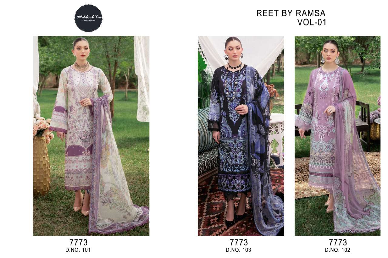 mehboob tex reet by ramsa vol-1 exclusive designer pakistani salwar suits new collection surat 