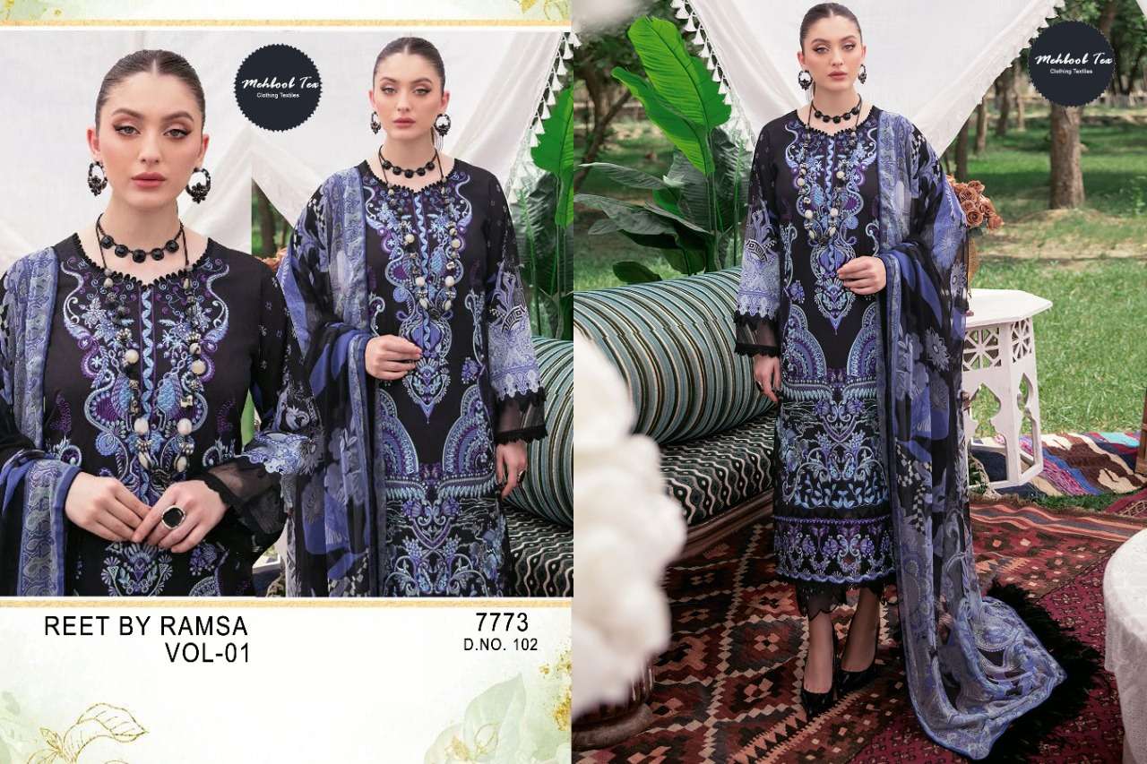 mehboob tex reet by ramsa vol-1 unstitched designer pakistani salwar suits online dealer surat 