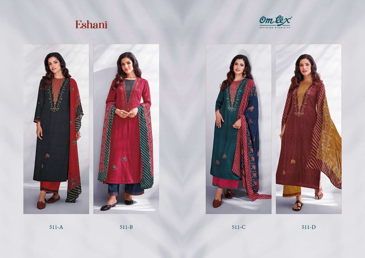 om tex eshani 511 series stylish designer unstich designer salwar kameez manufacturer surat 