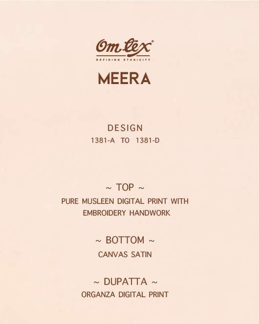 om tex meera 1381 series printed with work designer salwar kameez online dealer surat 