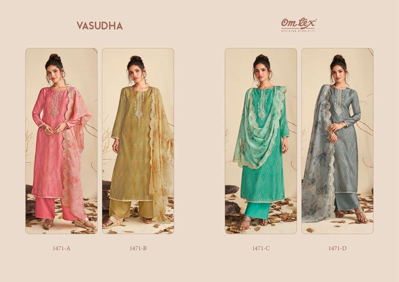 om tex vasudha 1471 series digital print with embroidered work designer salwar kameez dealer surat 