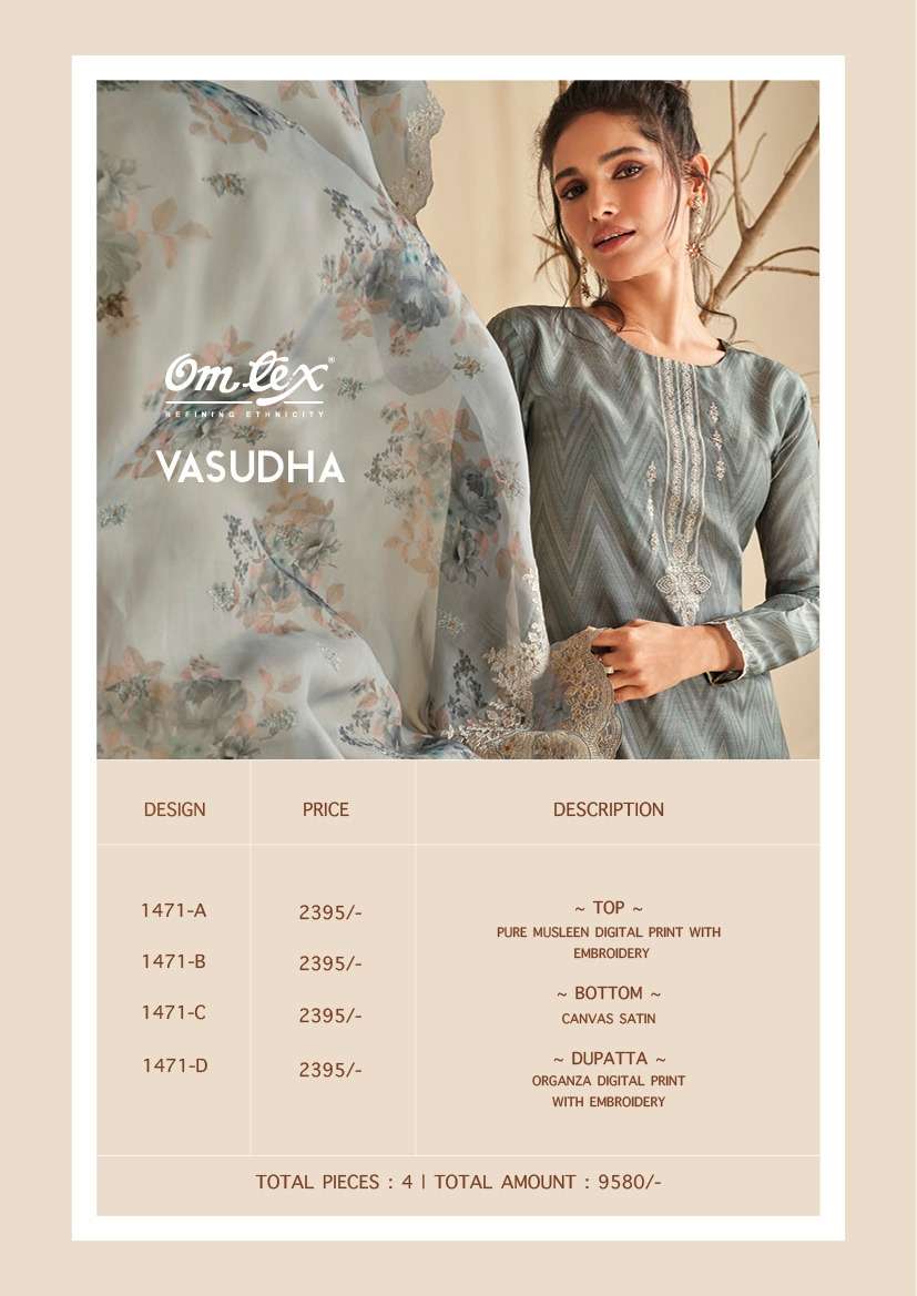 om tex vasudha 1471 series digital print with embroidered work designer salwar kameez dealer surat 