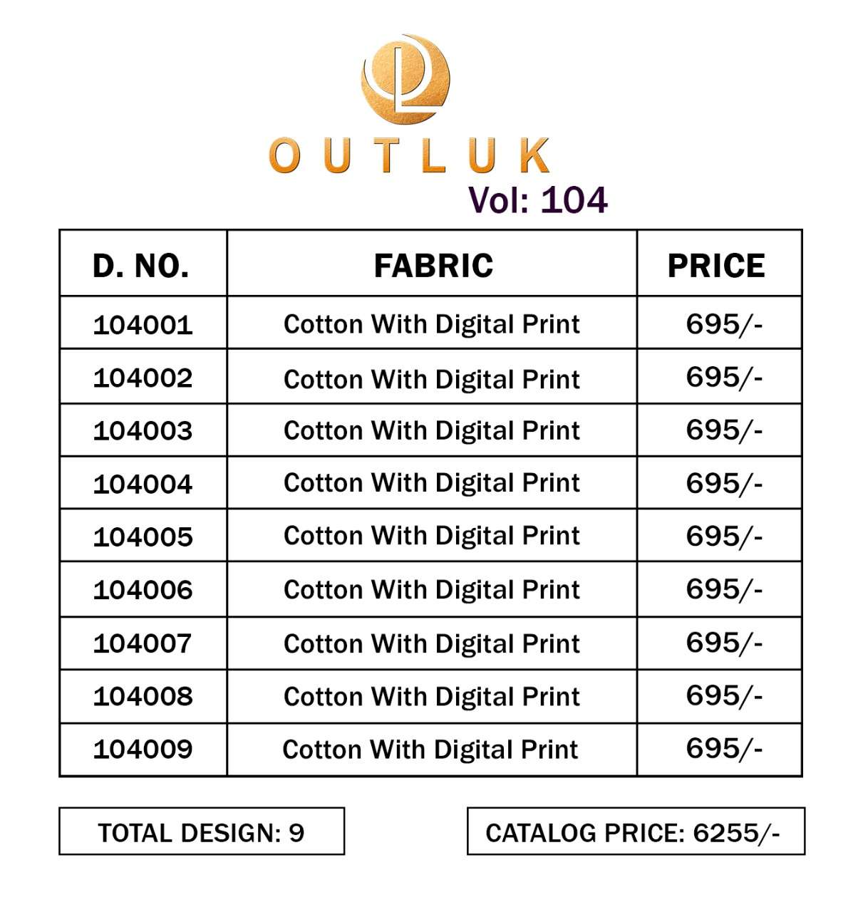 outluk outluk vol-104 104001-104009 series fancy designer kurta with payjama set new catalogue surat 