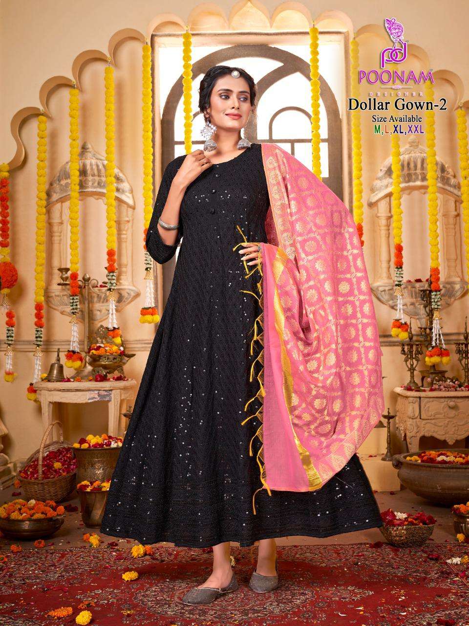 poonam designer dollar gown vol-2 1001-1008 stylish designer gown with dupatta catalogue at best price surat 
