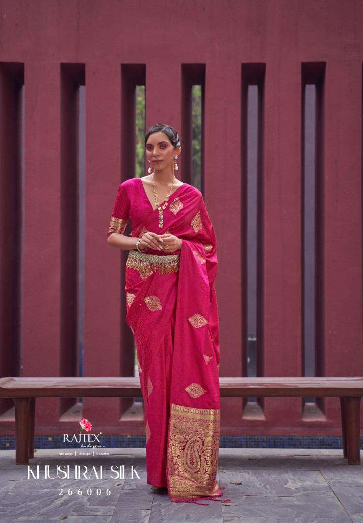 rajtex khushrat silk 266001-266006 series traditional designer saree catalogue party wear collection 