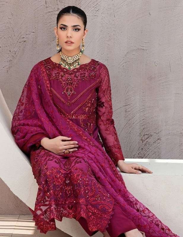 rawayat damask rouche 3069-3071 series stylish look designer pakistani suits collection 2022