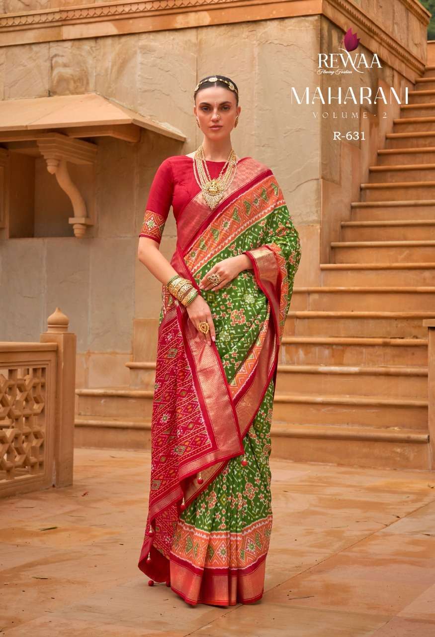 rewaa maharani vol-2 624-632 series smooth patola designer sarees exporter in surat