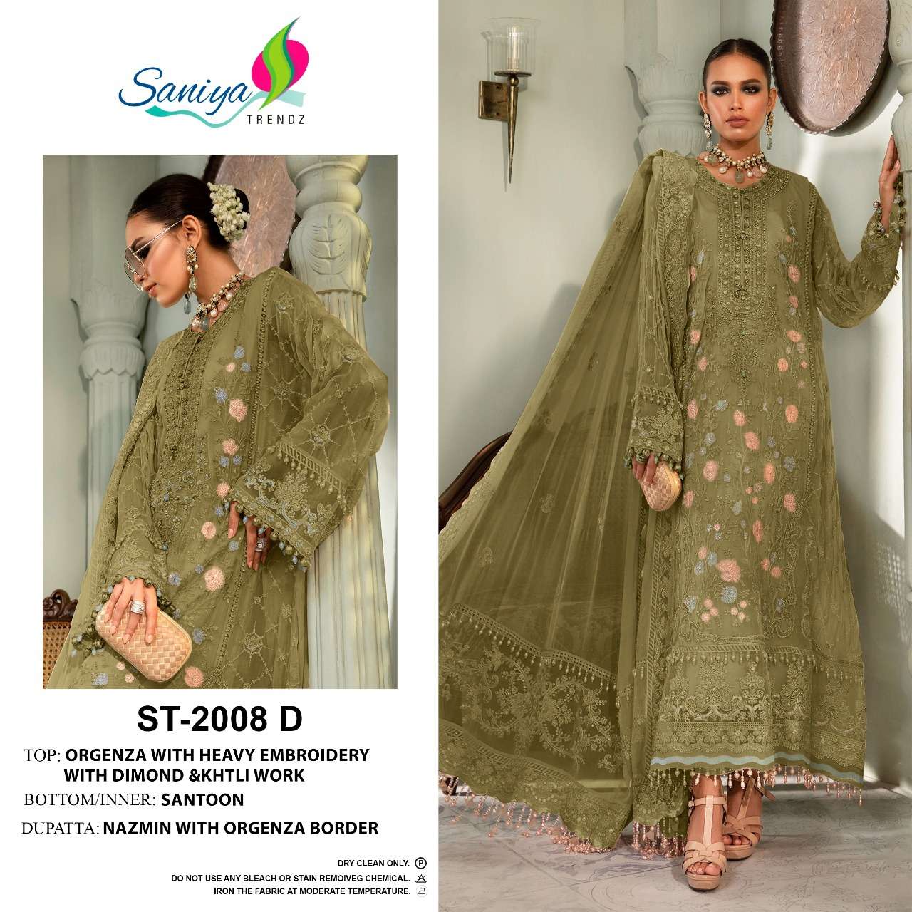 saniya trendz 2008 series organza embroidered with handwork salwar kameez online supplier surat 