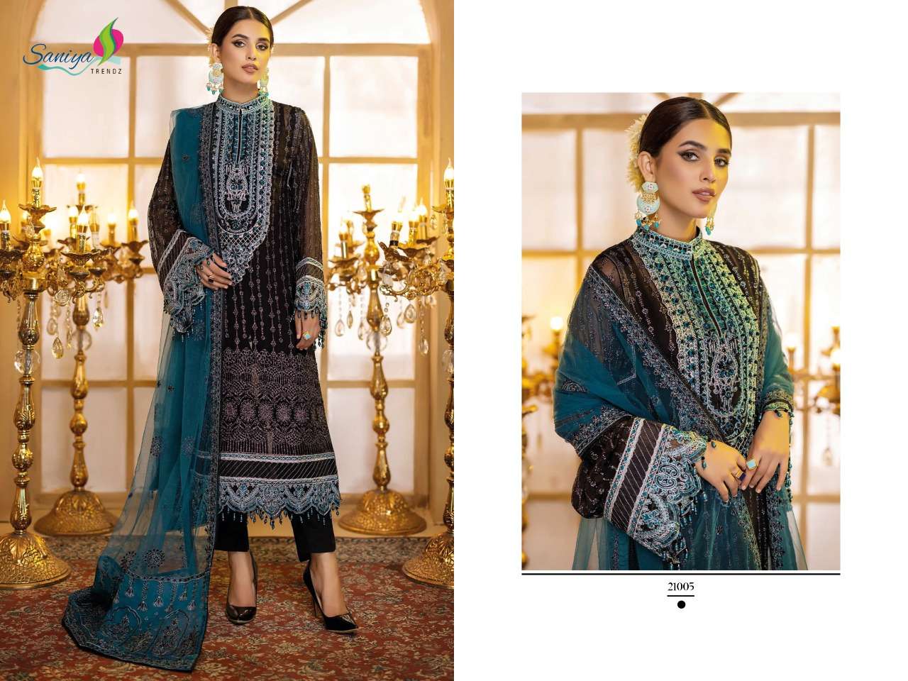 saniya trendz adan libas vol-21 21001-21005 series heavy look designer pakistani salwar suits exporter surat 