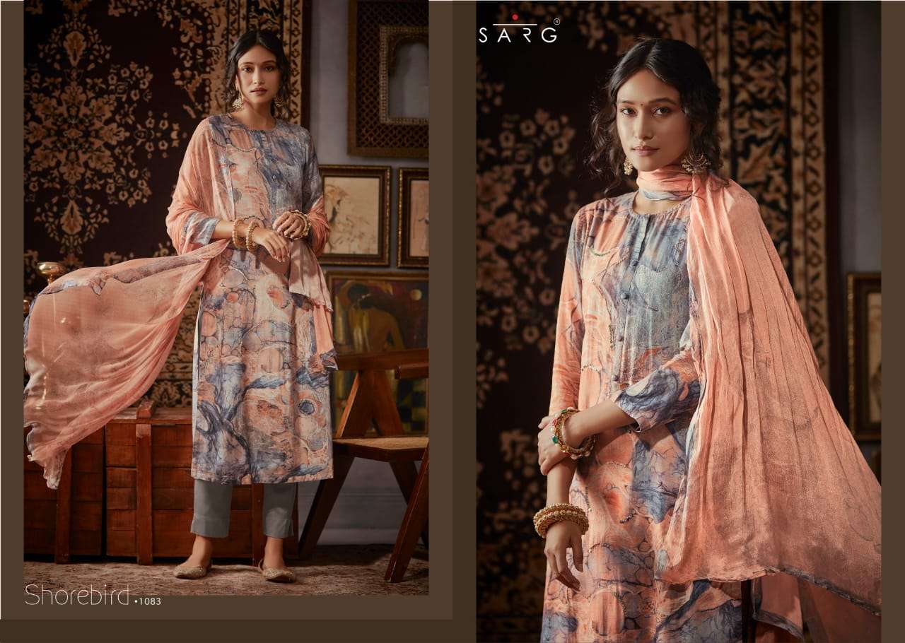 sarg shorebird muslin silk digital print with handwork designer salwar kameez wholesale price surat