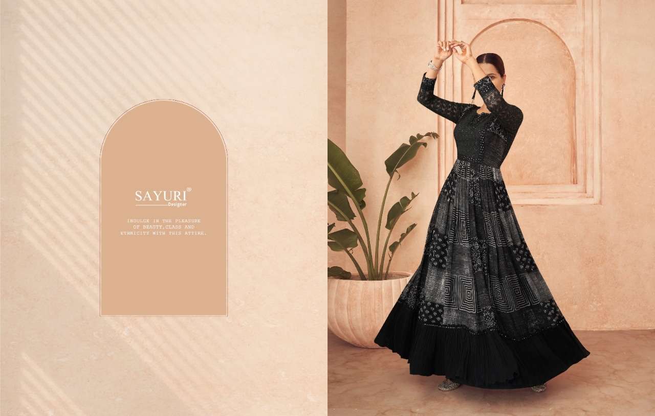 sayuri designer floral 5233-5235 series stylish designer party wear gown collection surat 