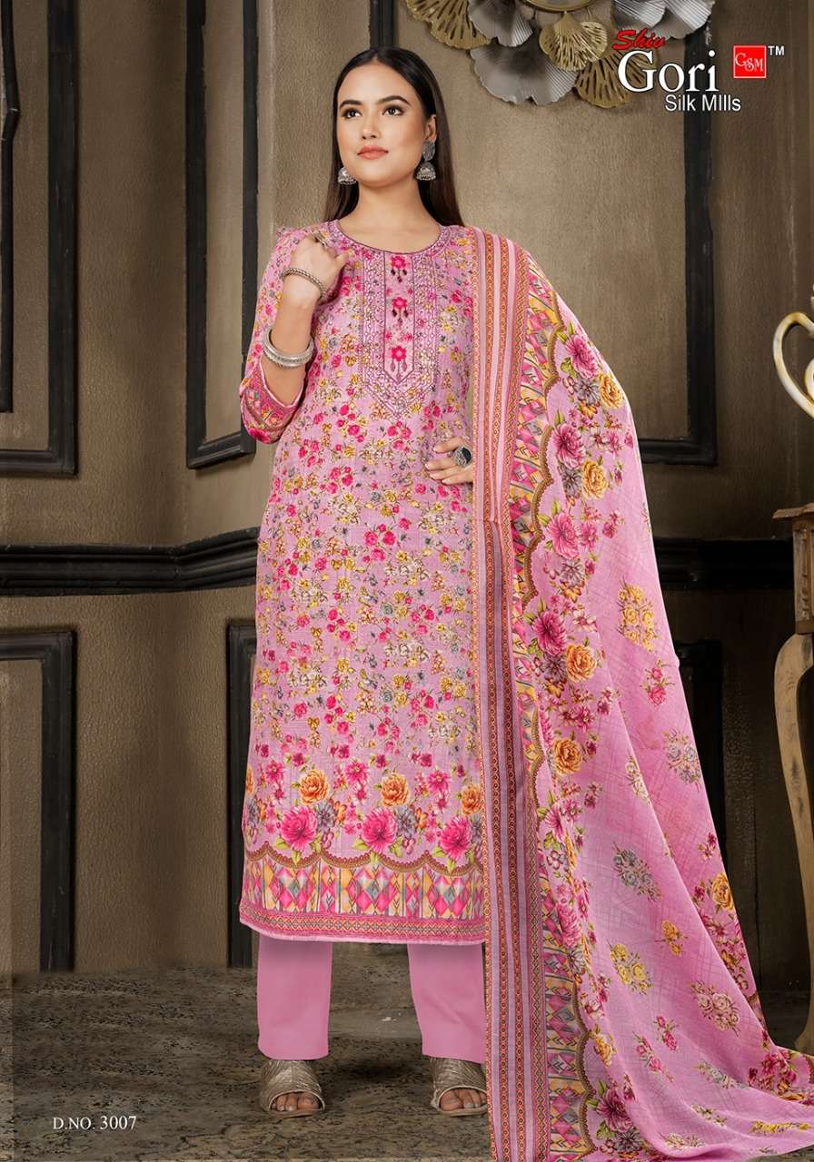 shiv gori silk mills sohni vol-3 3001-3012 series ustitched designer salwar kameez wholesale price surat 