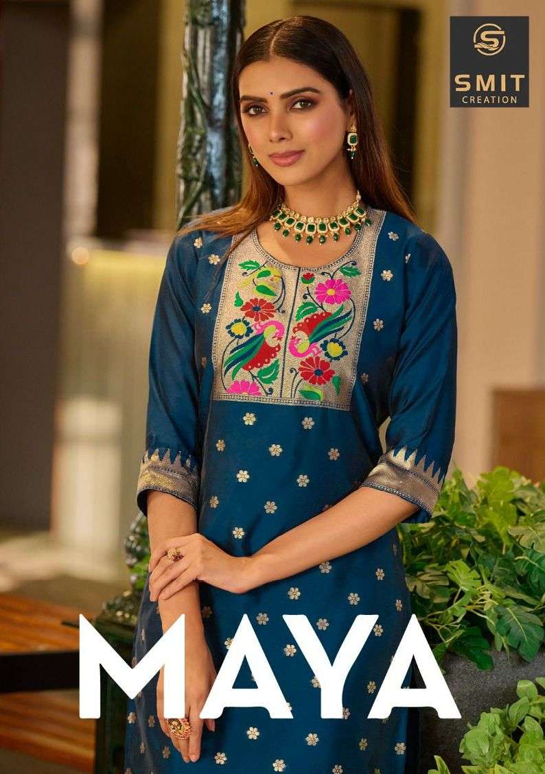 smit creation maya 1001-1009 series pure tapela silk with paithani pattern designer kurtis new catalogue 
