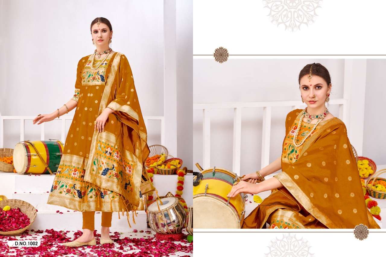 smit creation muhurtham paithani 1001-1010 series paithani gown with dupatta collection exporter surat 