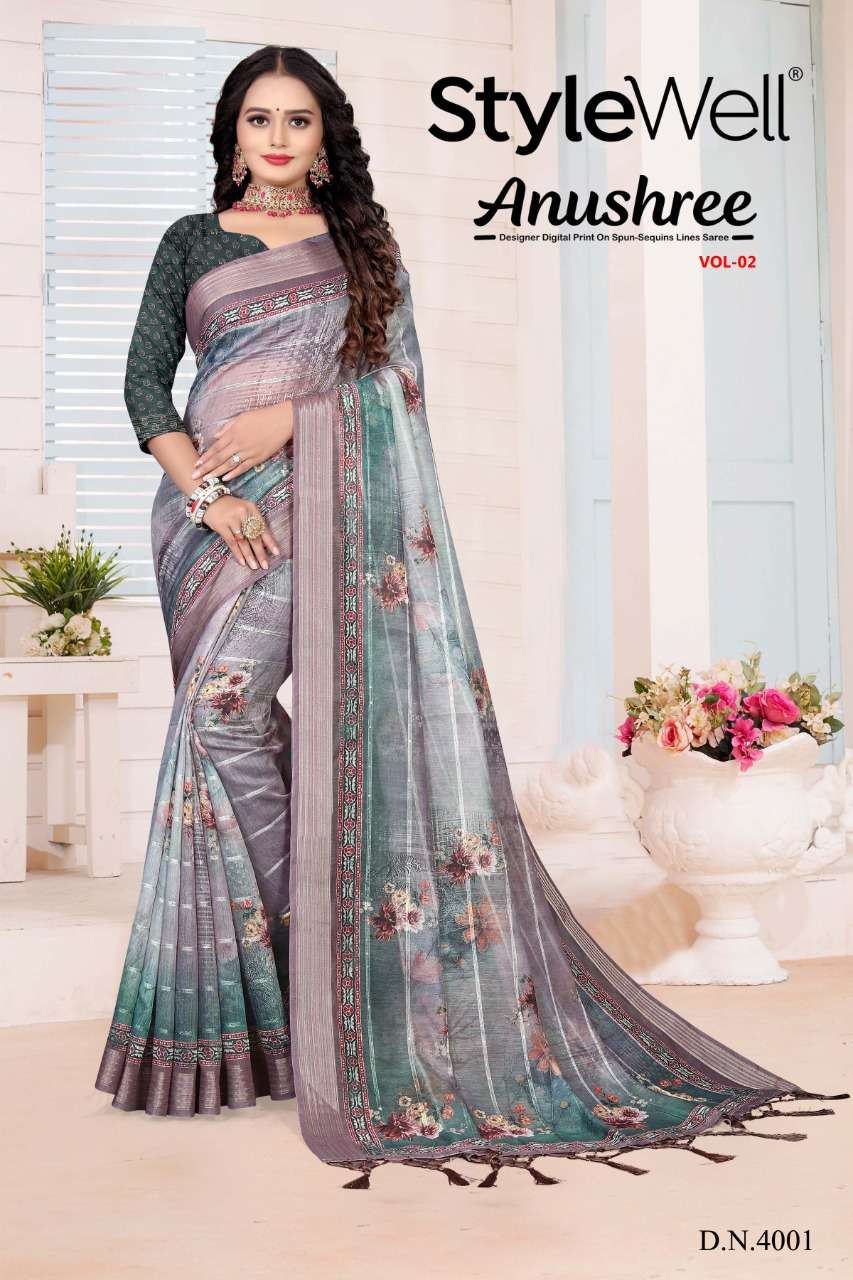 stylewell anushree vol-2 4001-4007 series fancy look designer saree catalogue wholesale price surat 